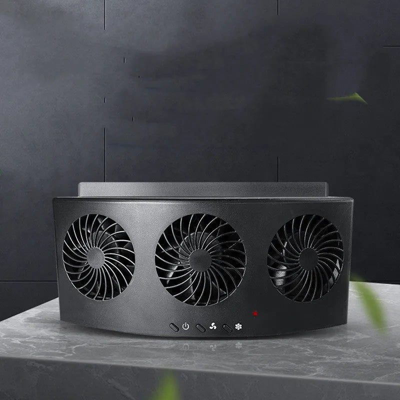 Black and white portable car ventilation fan with USB cable for vehicle air circulation