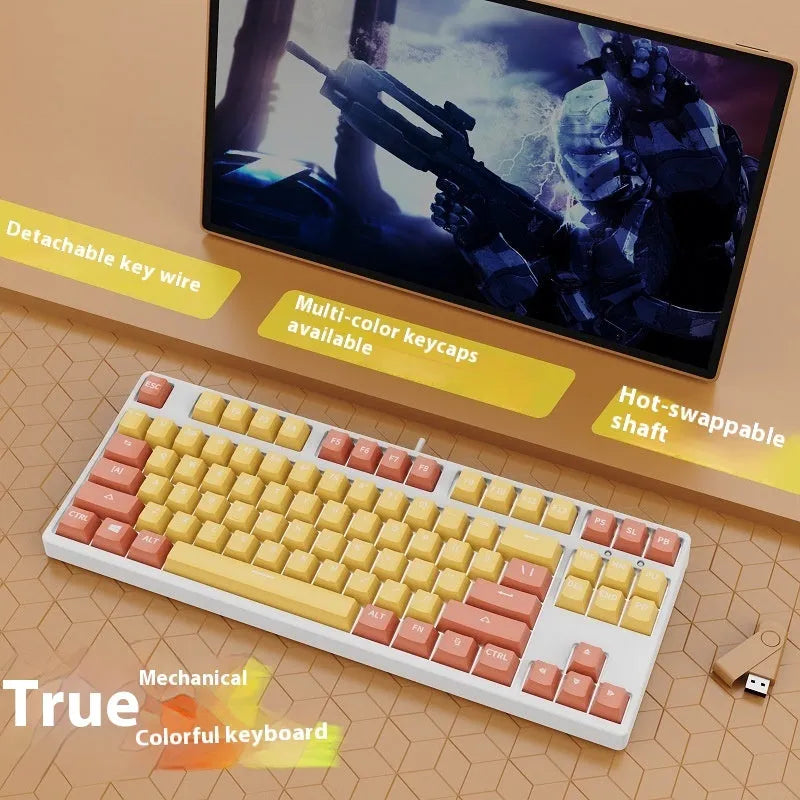 87-key mechanical keyboard with colourful keys on black or white metal chassis