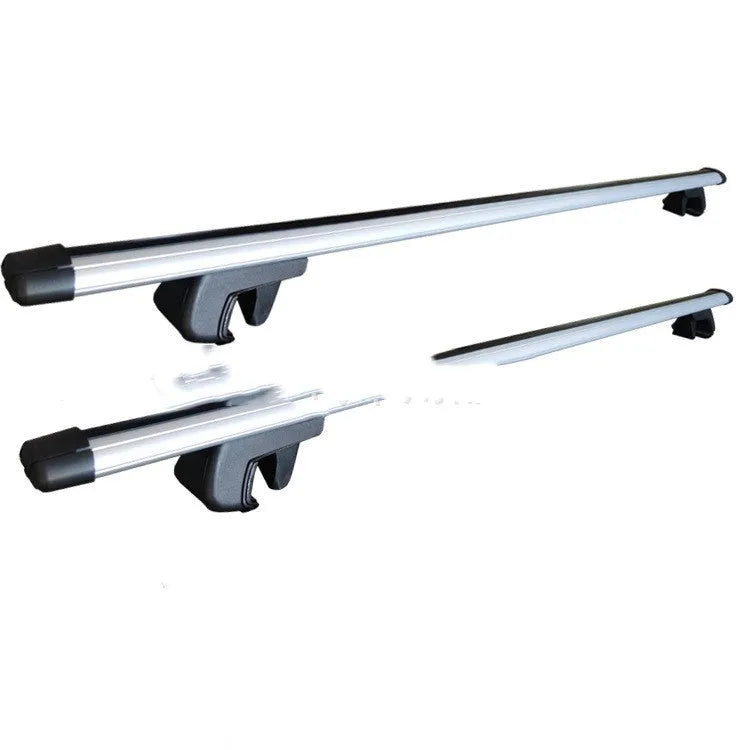 Alloy roof rack crossbar kit for General Motors SUV on vehicle roof, showing adjustable width.
