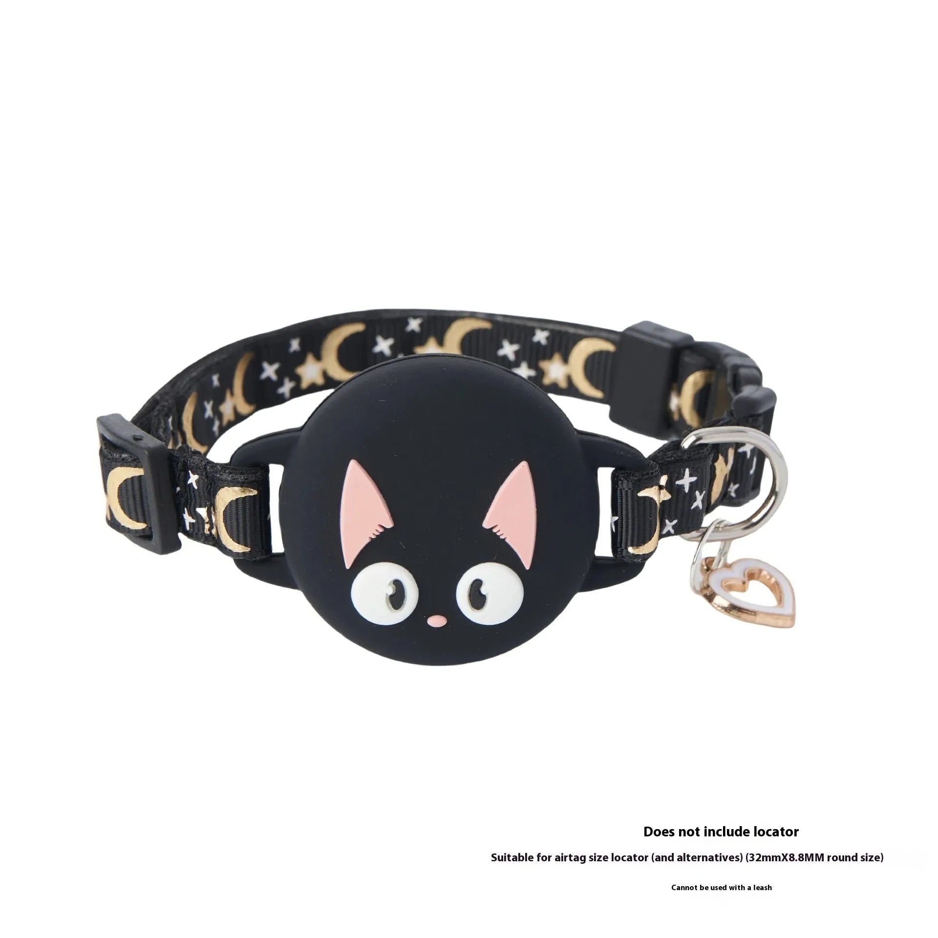 Plastic Apple AirTag protective case for cat collars in pink, showing adjustable sizing.