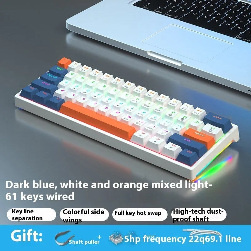 61-key computer mechanical keyboard with tea shaft switches in multiple colour combinations