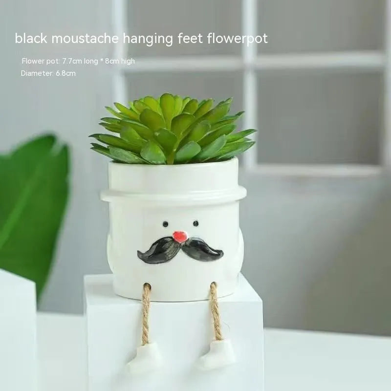 Ceramic hanging foot flowerpot for succulent plants in cartoon style with twelve colour variations on desktop