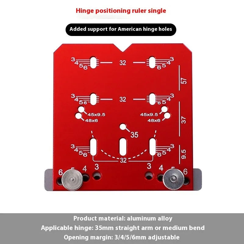 Aluminium alloy hinge locating rule with adjustable margin settings for 35mm cabinet hinges