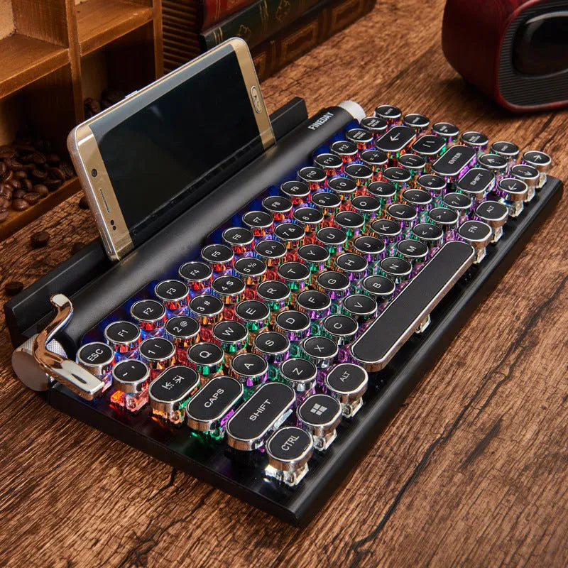 Black Dot retro typewriter style Bluetooth mechanical keyboard with colourful backlight.