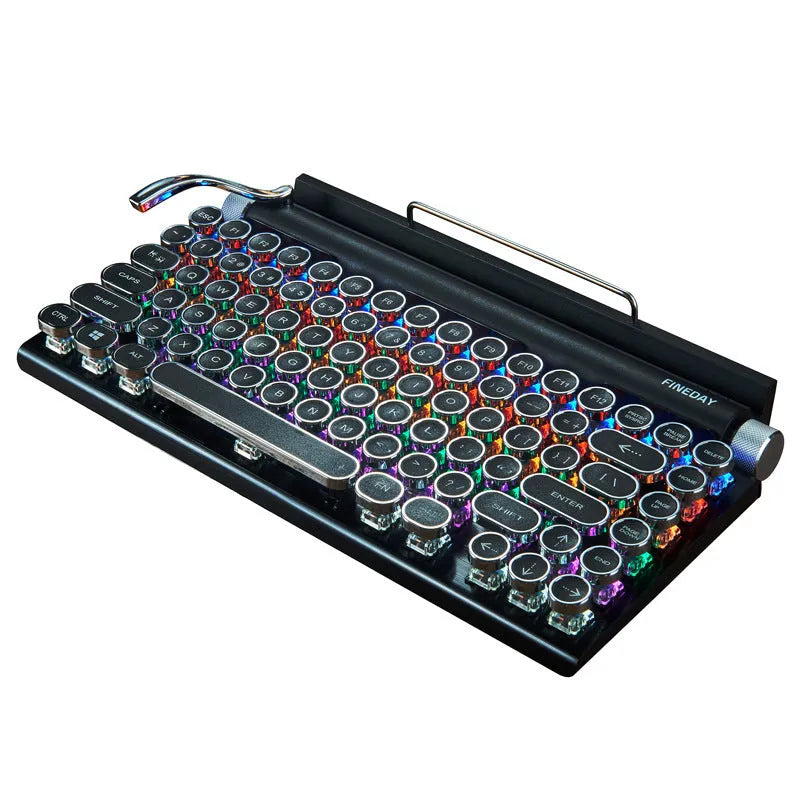 Black Dot retro typewriter style Bluetooth mechanical keyboard with colourful backlight.