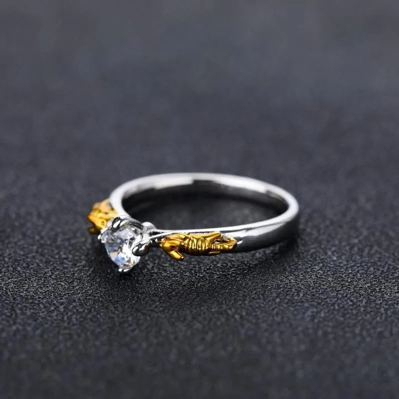 Copper crown crystal ring in black gold finish for cosplay and festival jewellery.