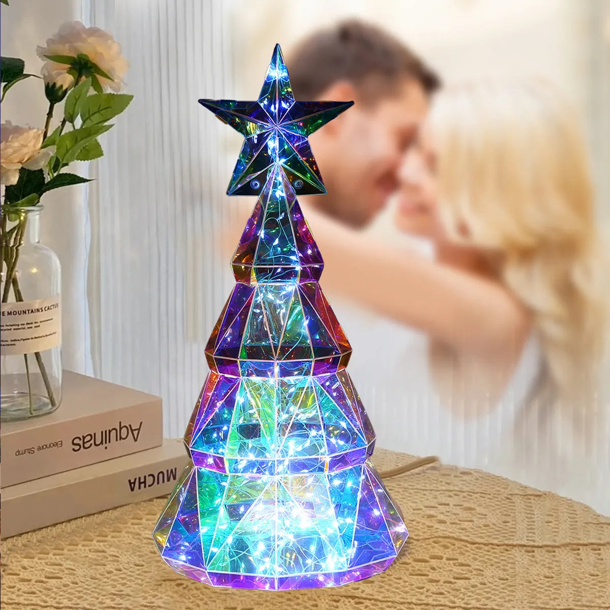 Colourful cartoon-style PET plastic Christmas tree light decoration measuring 20cm tall