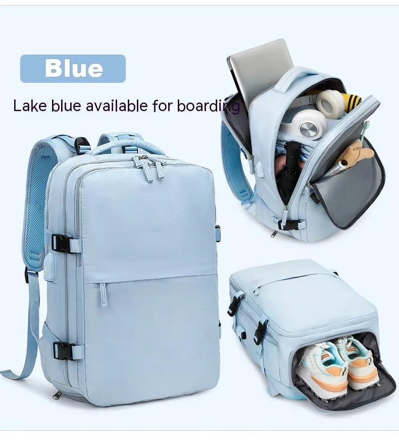 Large capacity waterproof mummy backpack in nylon available in multiple colours including black, mint green, pink, and light blue