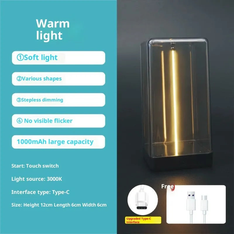 12cm rechargeable night lamp with touch switch, 3000K light source, Type-C charging, and 1000mAh specification