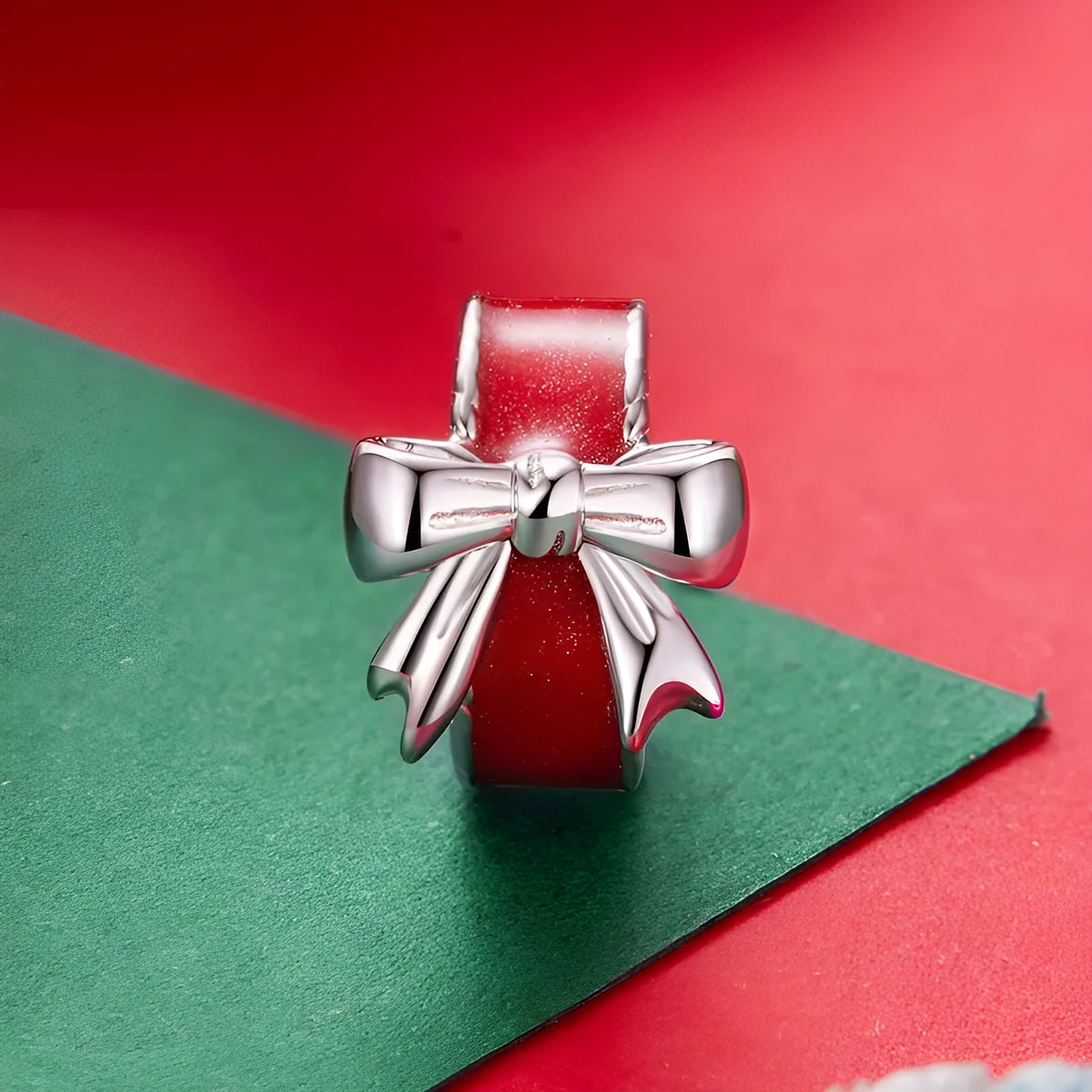 Red bow 925 silver spacer bead, 1.0cm by 0.8cm with 0.45cm aperture for DIY jewellery making
