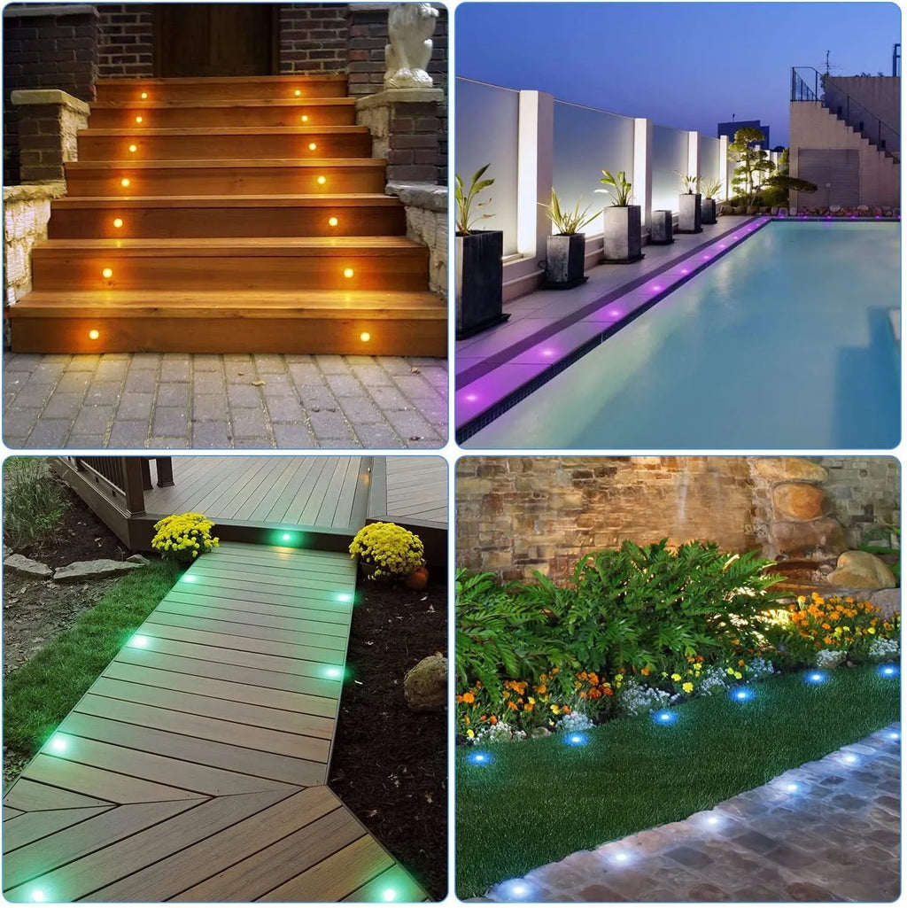 RGB outdoor LED underground lamp string, 4W 220V IP67, white, 10 deck lights with remote and keyed control