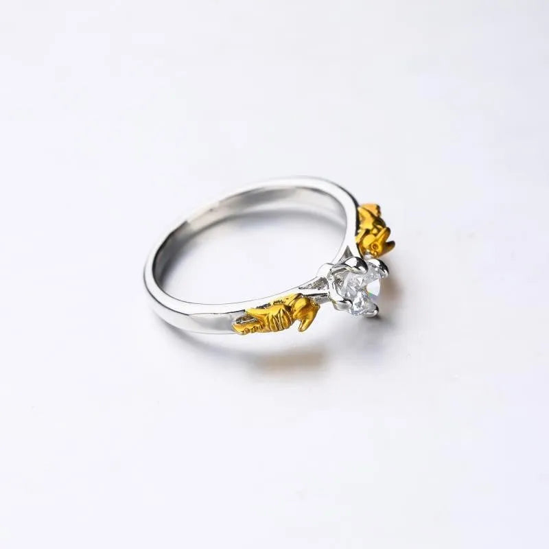 Copper crown crystal ring in black gold finish for cosplay and festival jewellery.
