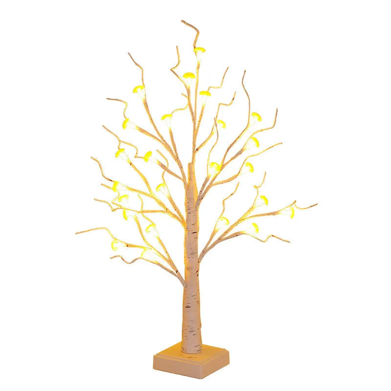 60 cm tall white mushroom tree lamp with warm LED lights and 24 small removable mushroom flowers