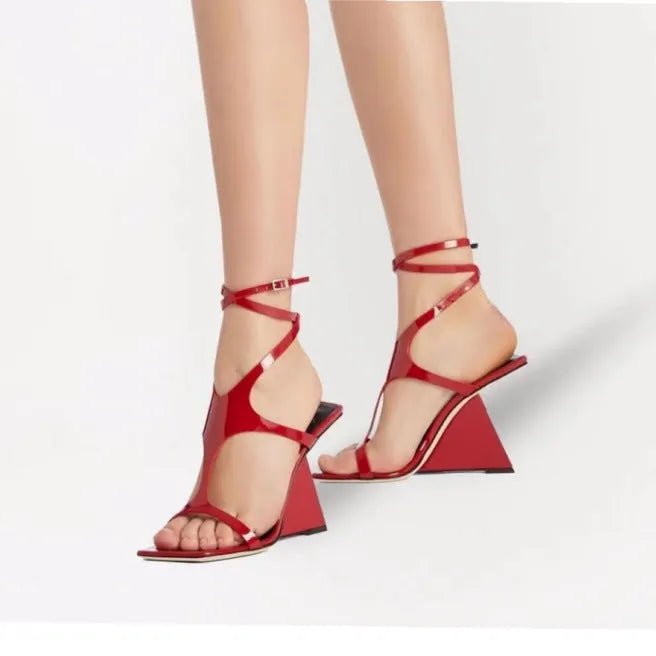 Women's black square-toe high heel sandals with 9.5cm heel and button fastening