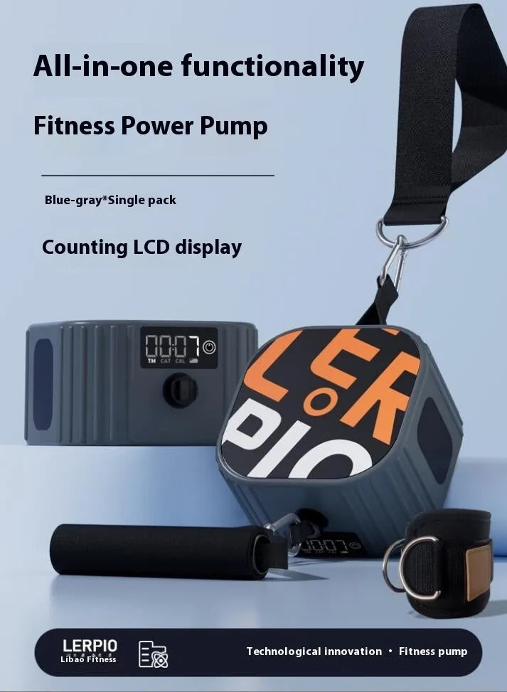 Multi functional fitness resistance training tensioner with adjustable bands in blue grey and orange grey colours