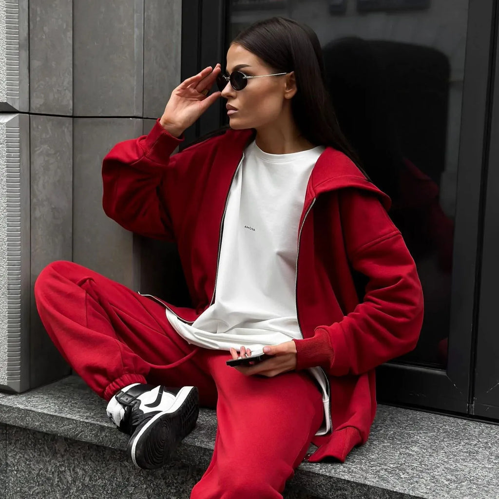 Long-sleeved coat and trousers two-piece set in loose fit street style design