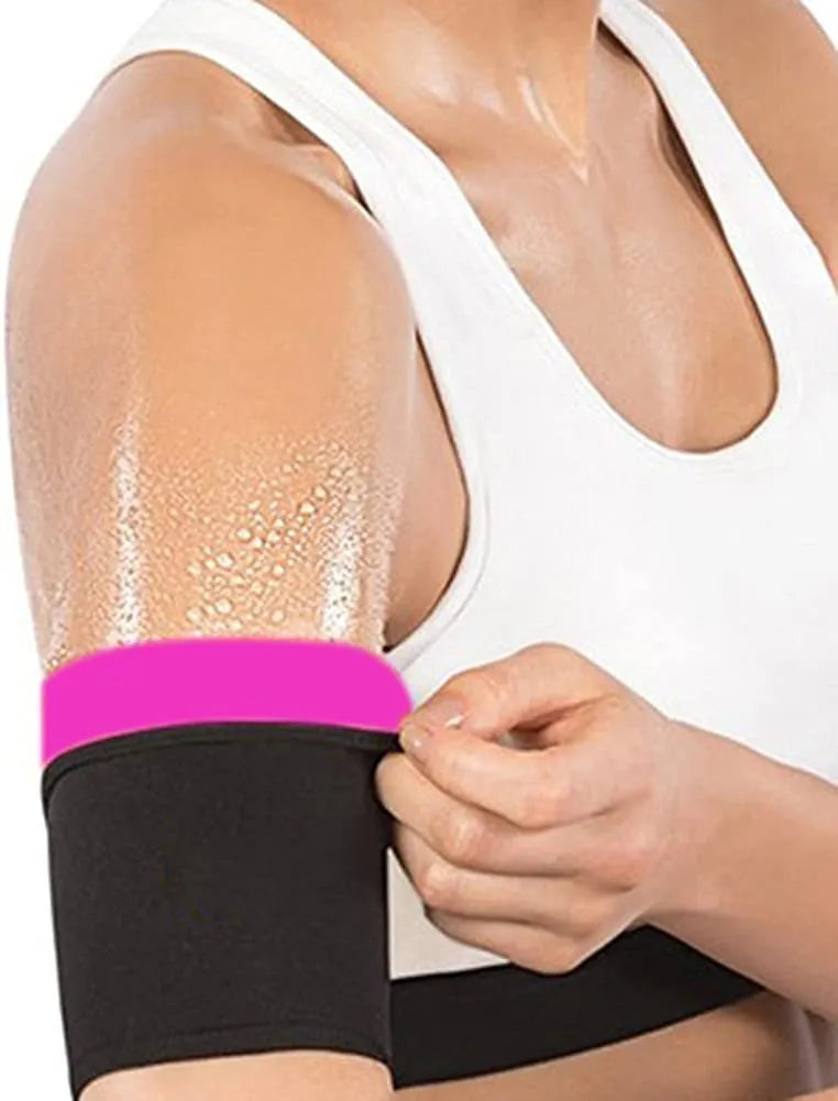 Blue and silver sports arm sweatband shown on an arm, with other colour variants including black and red displayed alongside.