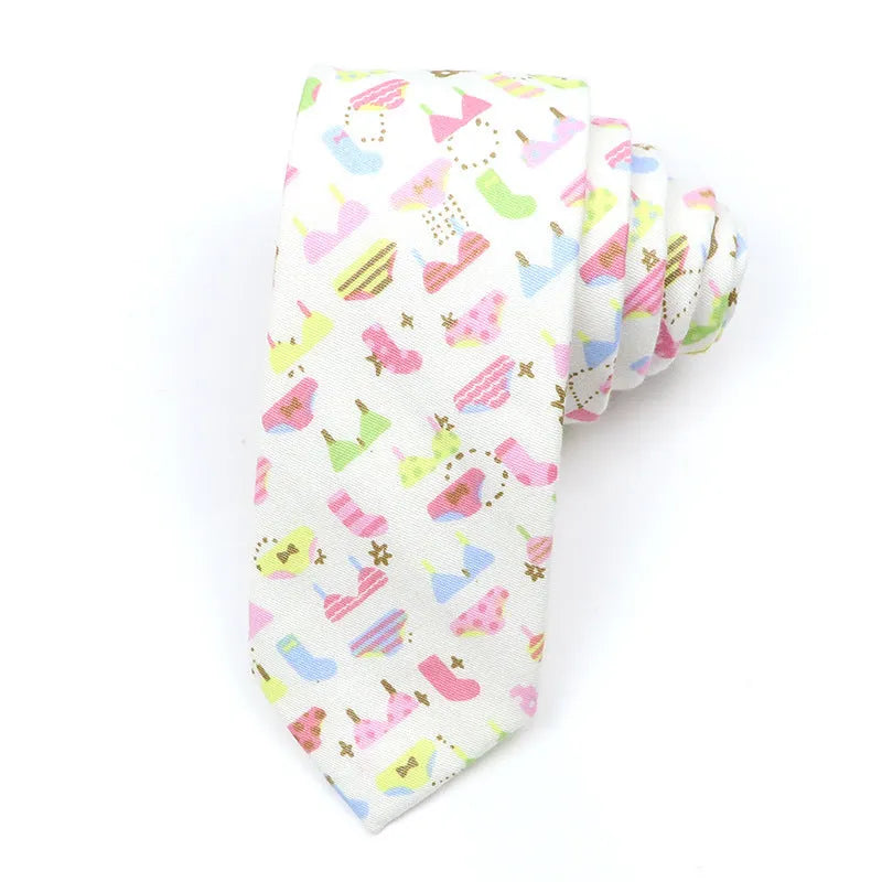 Korean style narrow cotton bow tie with cartoon print pattern in casual men's accessory
