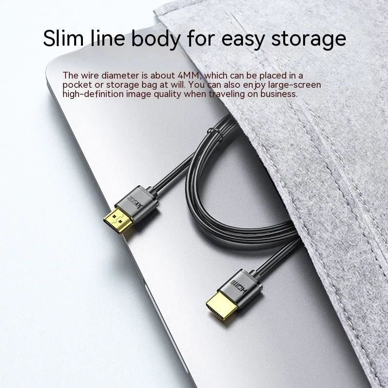Thin flexible HDMI video cable with gold-plated connectors, shown in various lengths from 0.5 to 5 metres.