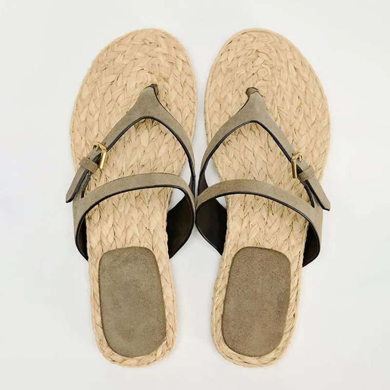 Women's woven flip-flops in Light Green with microfiber leather upper and 2cm rubber sole