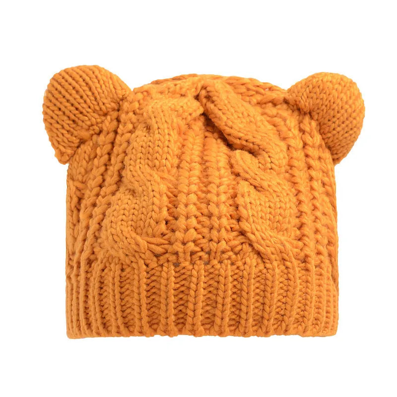 Hand-made knitted winter beanie with 3D cat ears in multiple colour options
