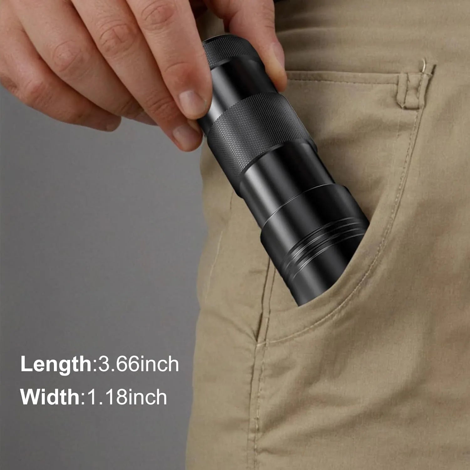 Black aluminium UV flashlight with purple LED for detecting pet stains and pests
