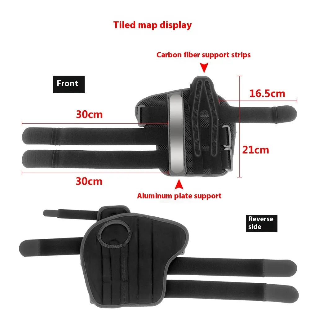Black or gray carbon fiber sports wrist guard with thumb strap for left or right hand support
