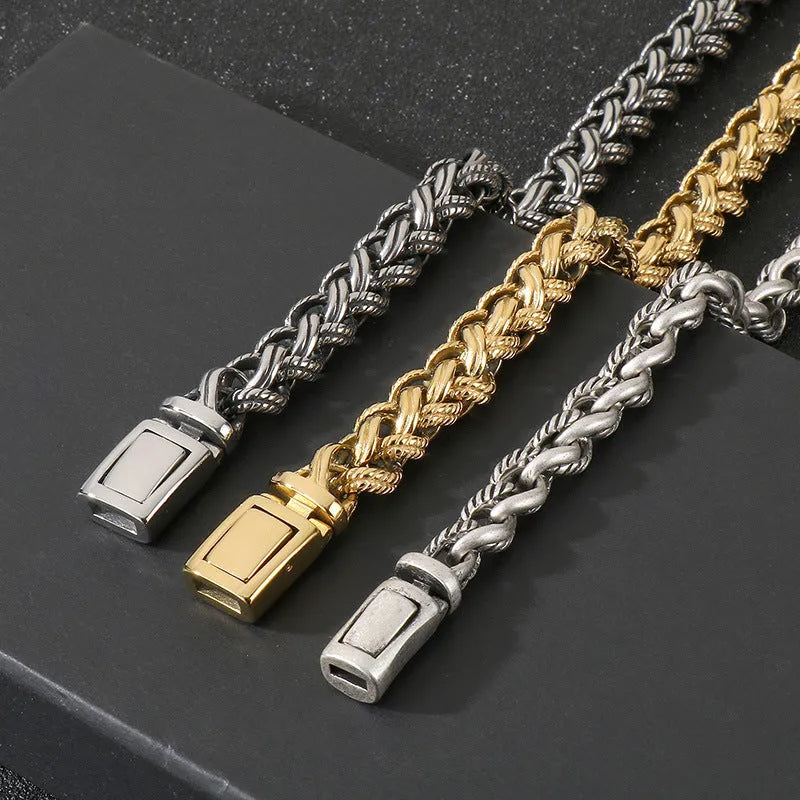 Men's antique silver titanium steel keel chain necklace with large hemp flower links.