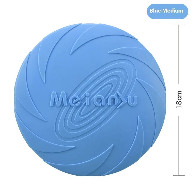 Soft rubber dog frisbee toy for outdoor walking available in red, blue, and green colour variations