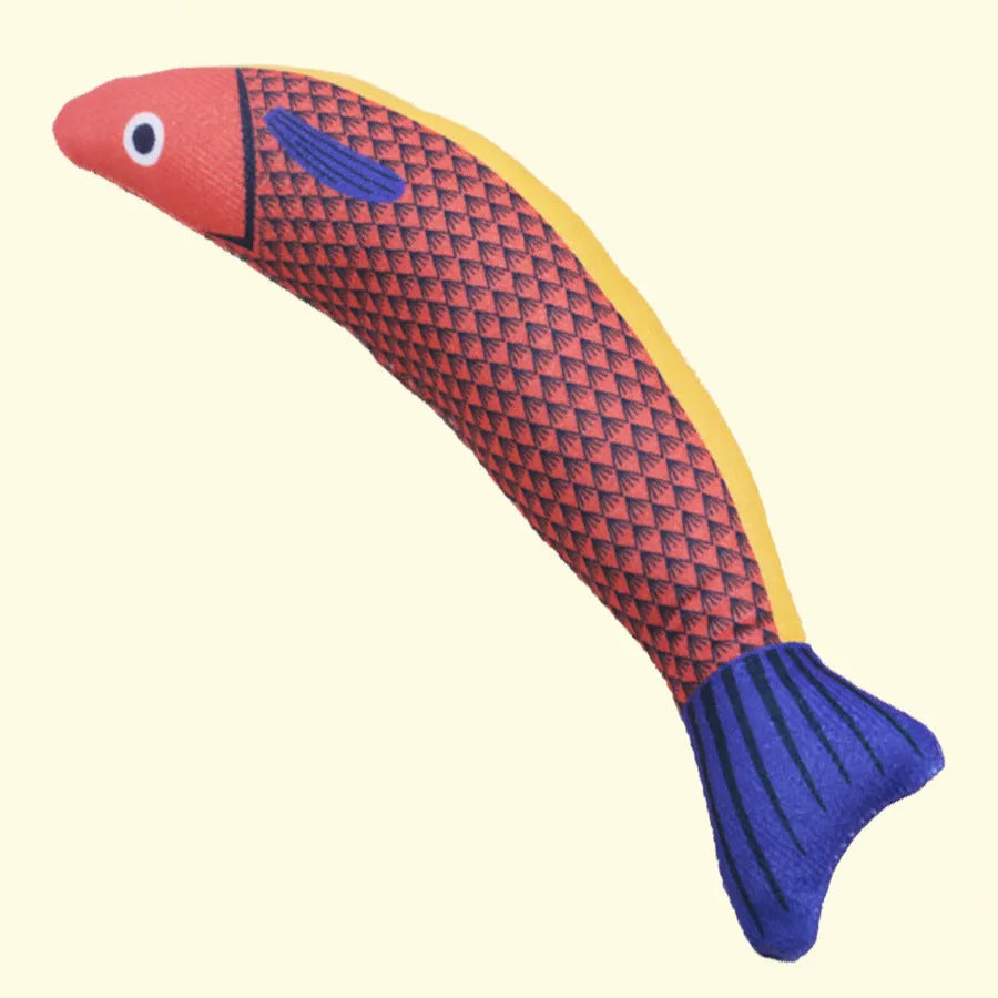 Soft plush fish cat toy with organic catnip and crinkle sound in green orange and yellow colours for kittens