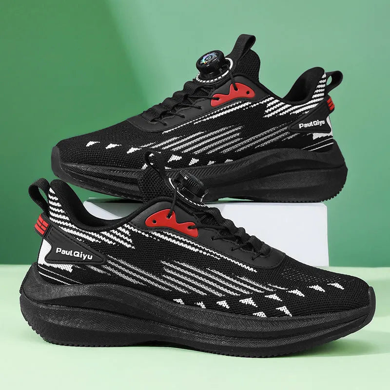Men's rotating buckle Fly-kit mesh running shoes in low-top design with TPU popcorn soles