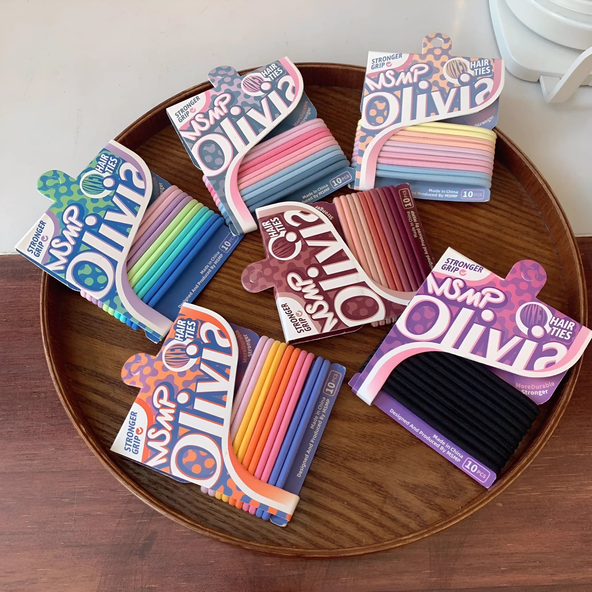 Candy colour braided rubber hair bands for ponytails and braids without metal closures