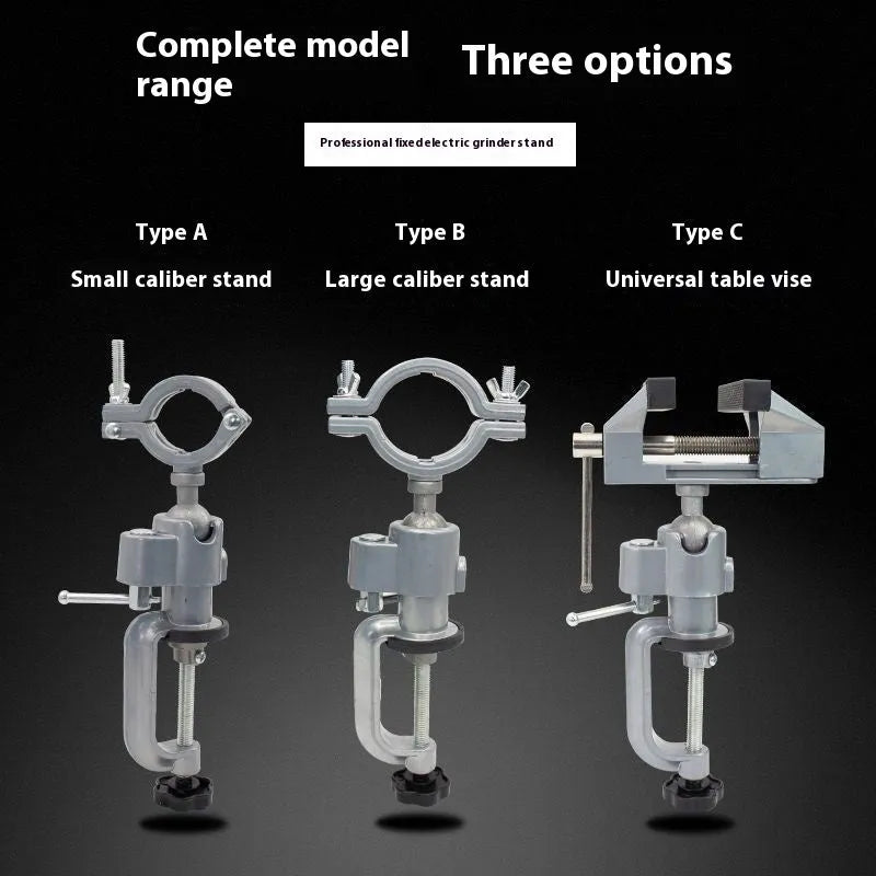 Bench vise with rotating bracket clamped to workbench edge