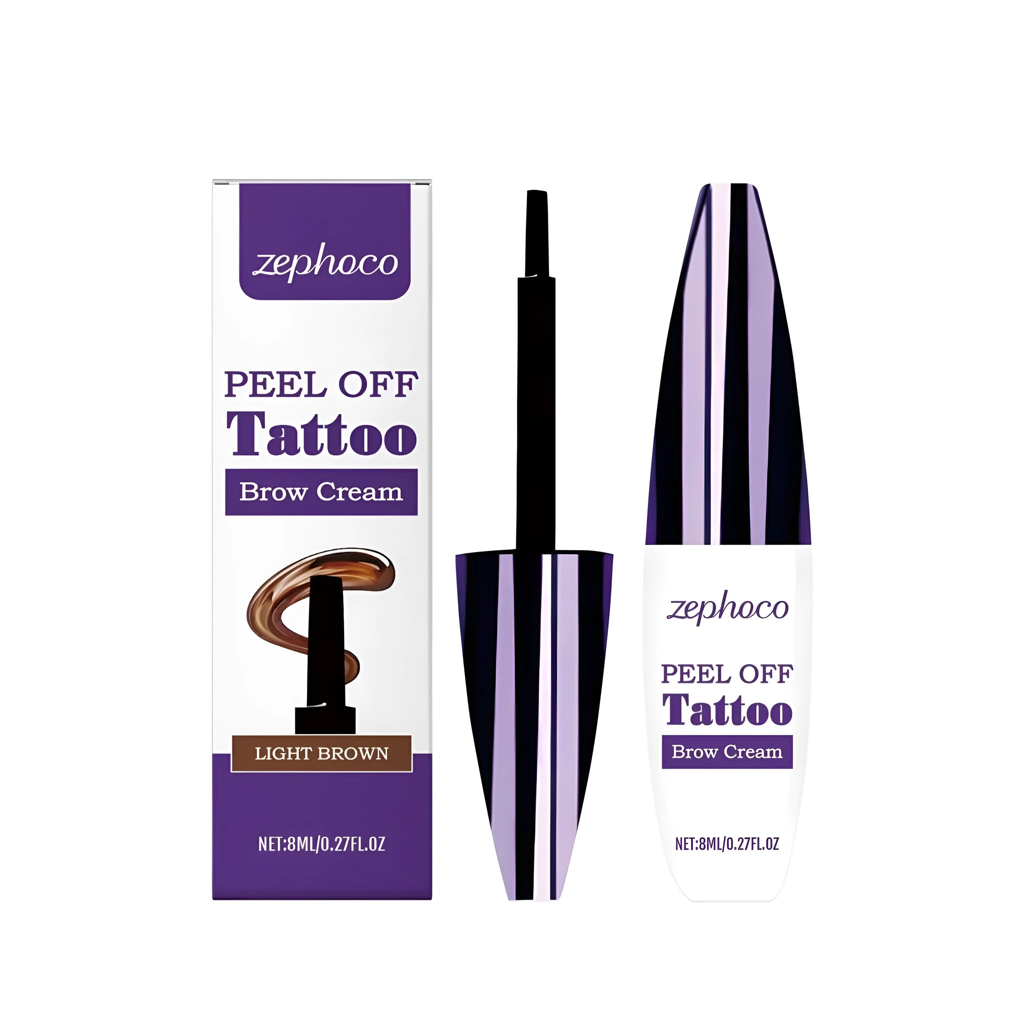 Tearable liquid eyebrow pencil in black, brown and light brown colours with applicator tip