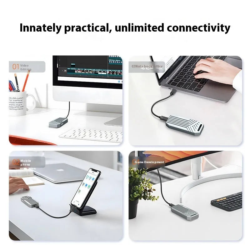 Silver Thunderbolt 4 aluminium external enclosure for M.2 NVMe solid-state drives