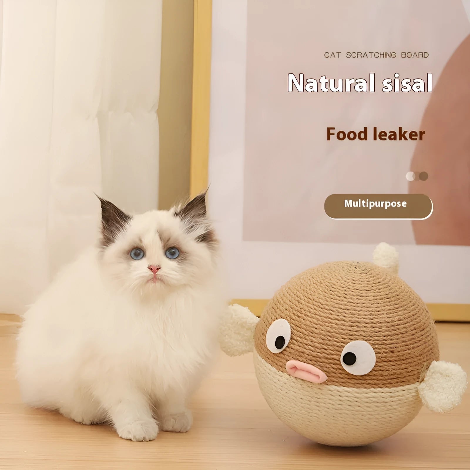 Cube shaped puffer leakage food feeder made of sisal hemp strip measuring 15x15x15cm for dogs and cats