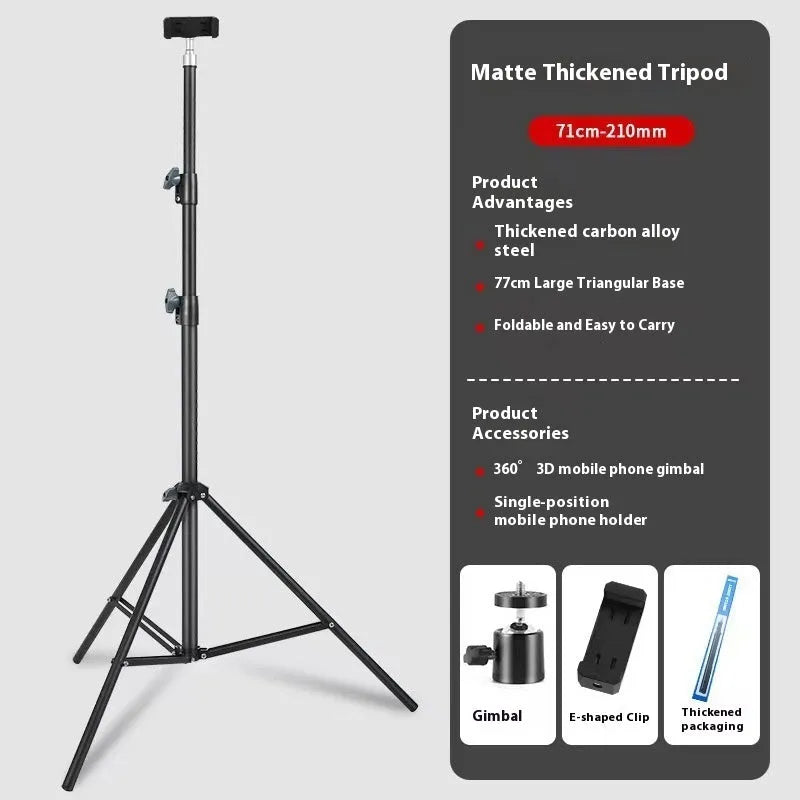 Frosted tripod light stand with mobile phone holder on carbon steel legs