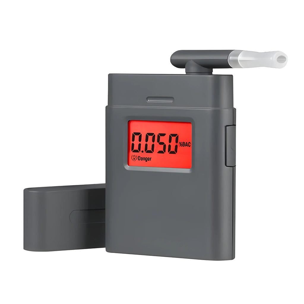 Black At-838 personal breath alcohol detector unit for testing BAC levels.