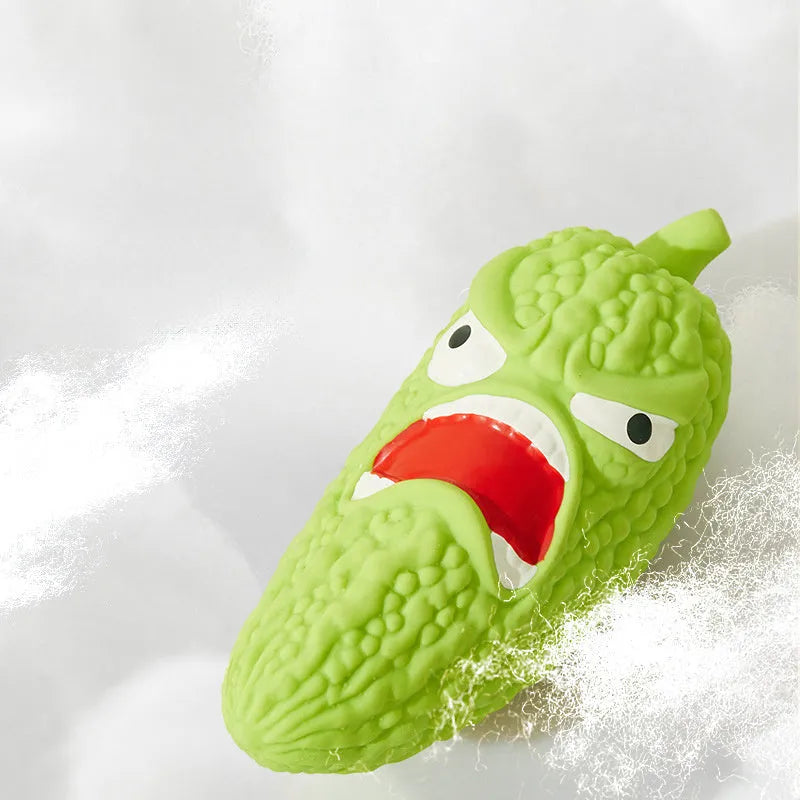 Bitter melon shaped or chili shaped durable plastic dog chew toy with textured surface for teeth cleaning.