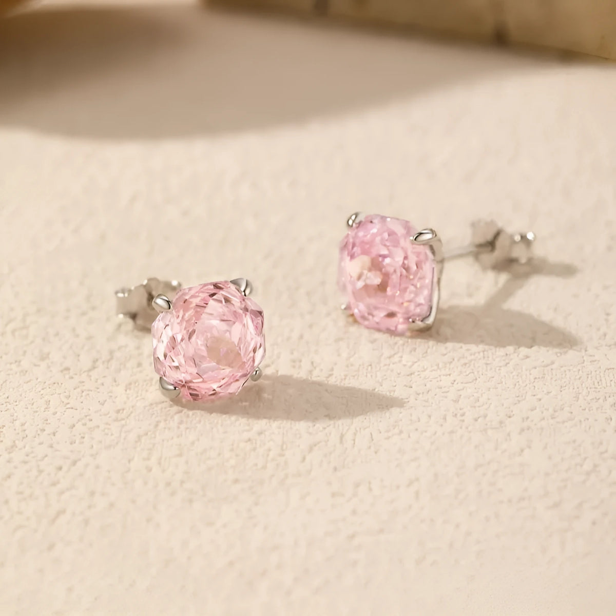 S925 sterling silver rose stud earrings in pink with 6mm and 8mm size options