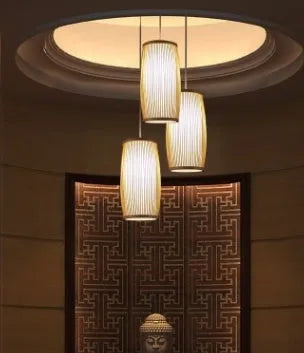 Natural bamboo plait decorative lamp with E27 holder, 15cm diameter, for hall or staircase lighting