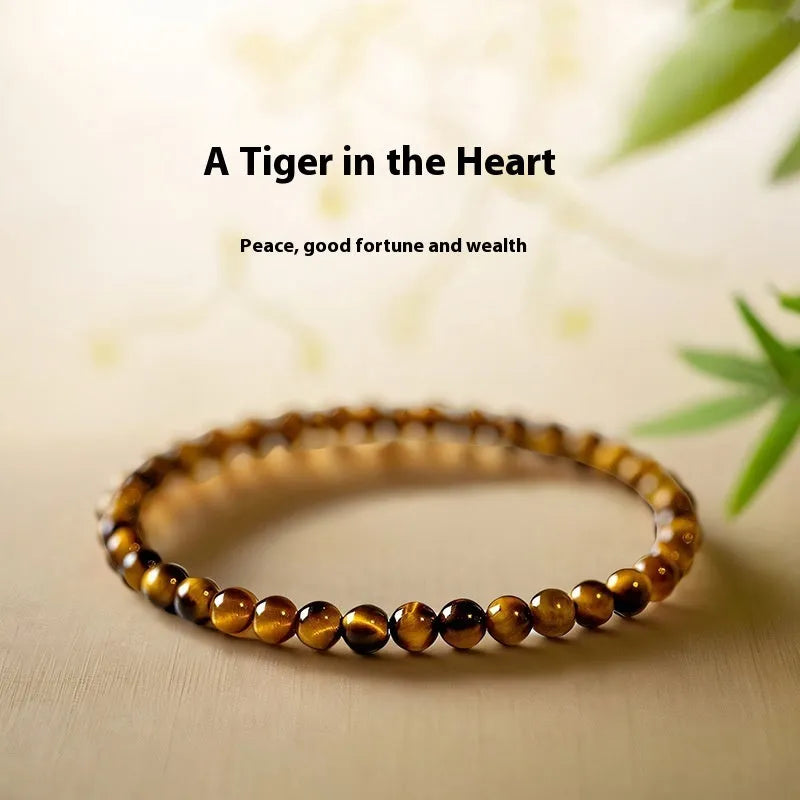 Handmade Tigereye stone bracelet with geometric round beads in New Chinese style.