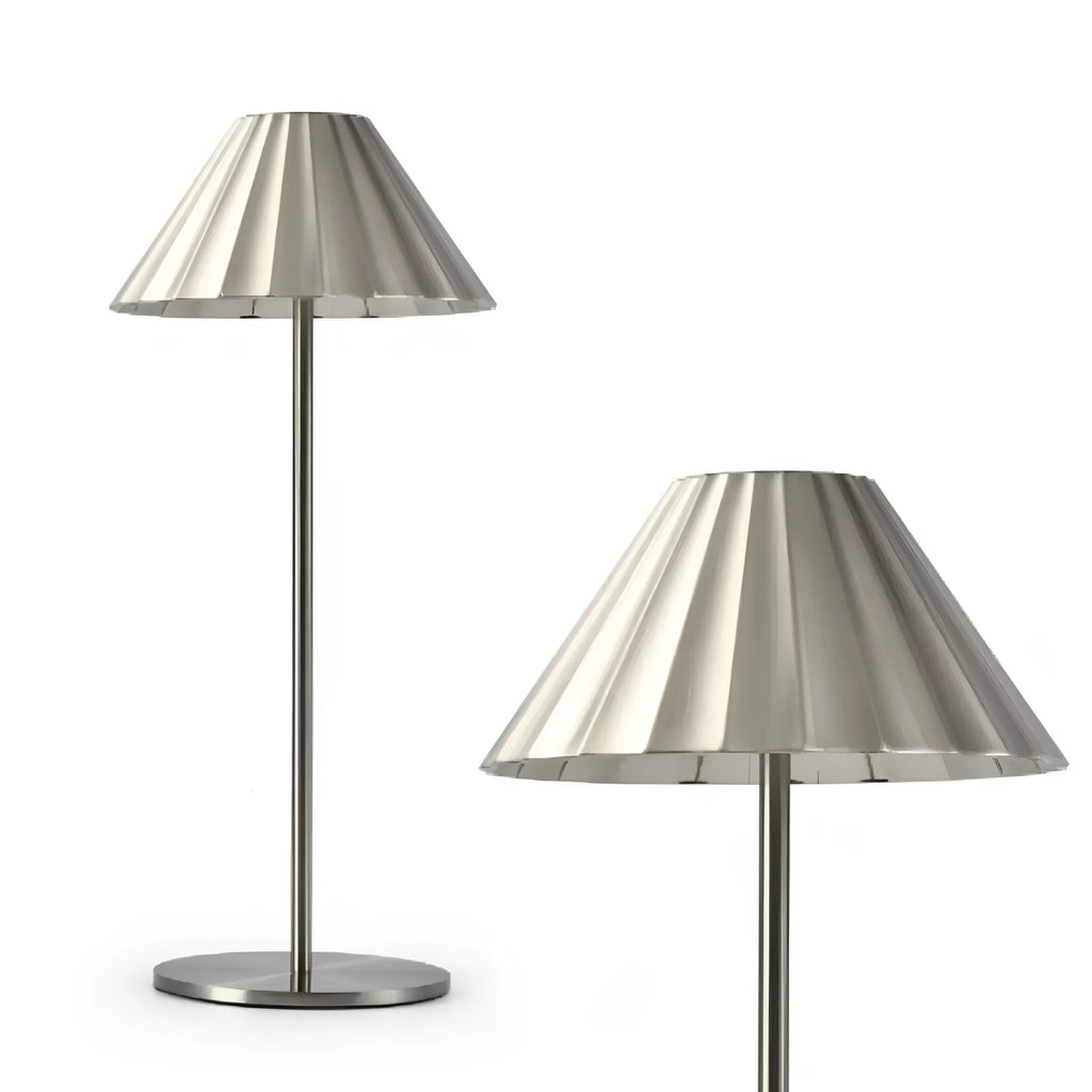 Alloy desk lamp with touch dimming controls and rechargeable battery in black, brown, sand or white finish