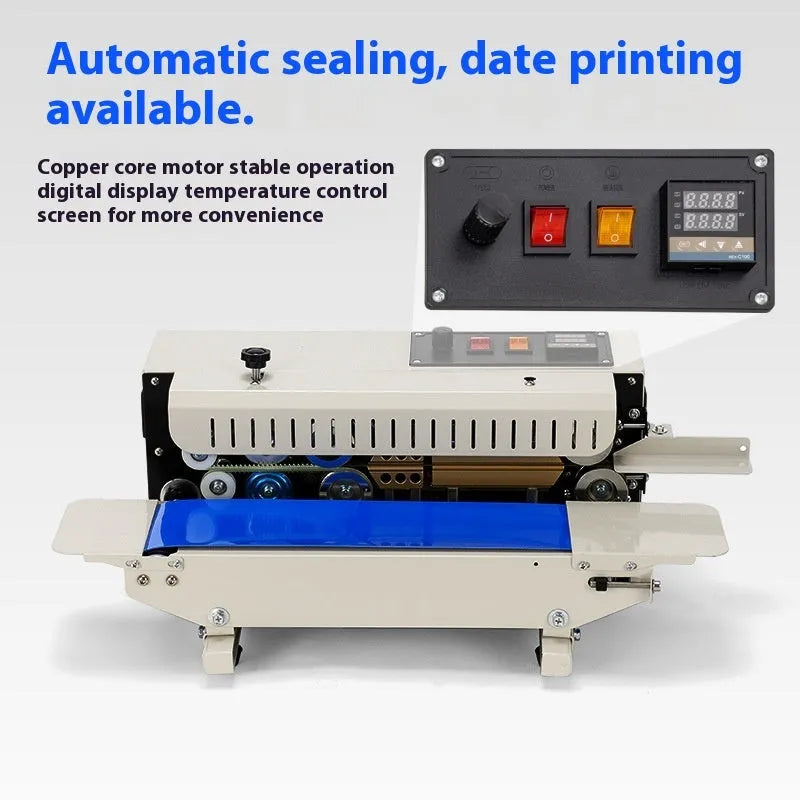 Mini small sealing machine with steel seal jaw and date printing feature for food storage