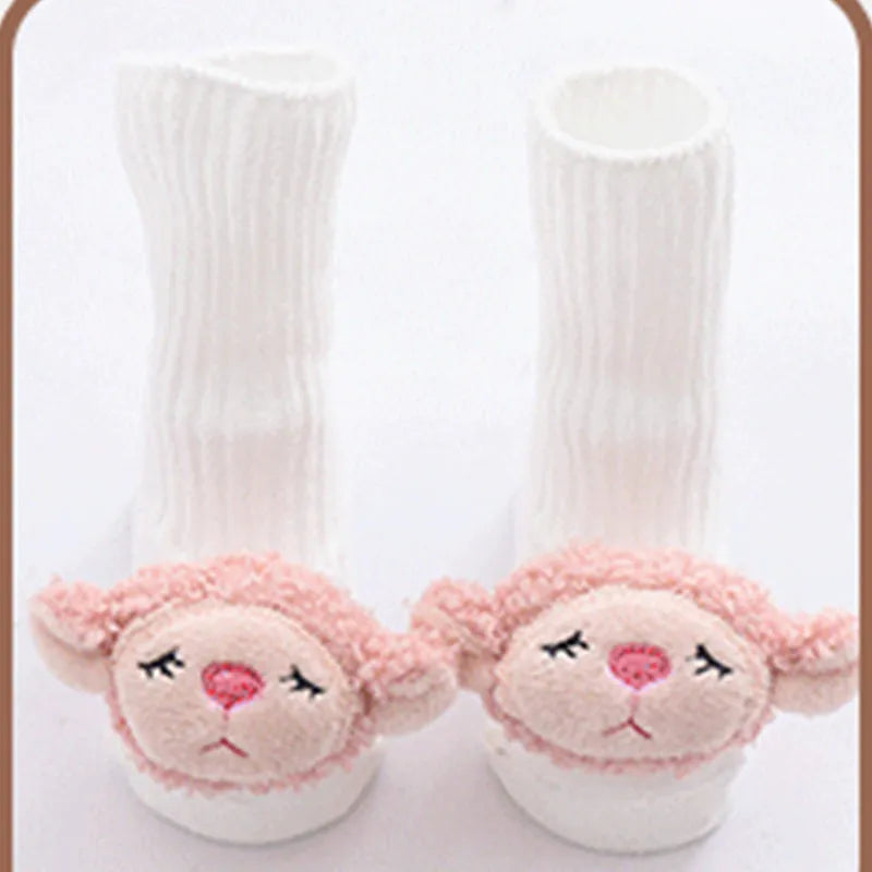 Cotton baby floor socks in animal and bow patterns for infants 0-3 years