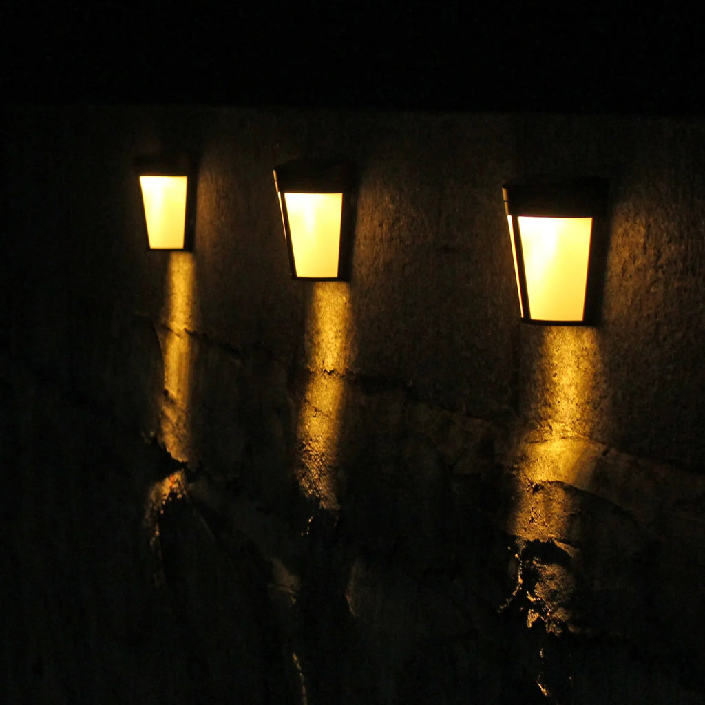Solar wall lamp with 6 LEDs and IP65 waterproof rating for outdoor garden and courtyard lighting