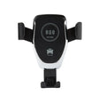 Black wireless car charger mounted on dashboard charging an iPhone