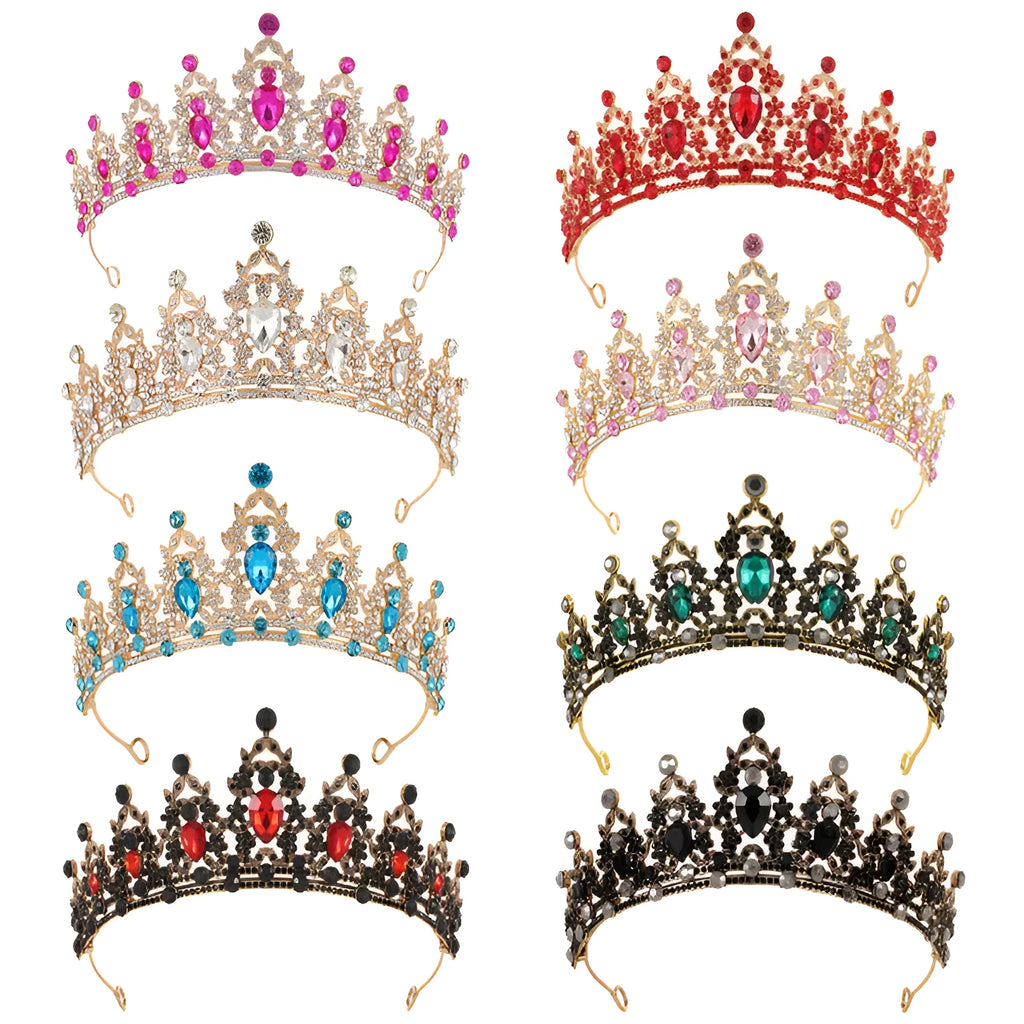 Alloy baroque bridal crown headdress with diamond treatment in a silver and white diamond colour.