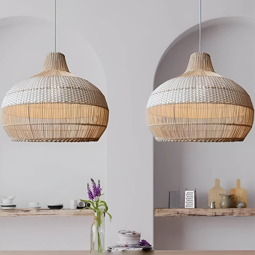 Rattan woven chandelier with Silent Wind style, 60cm diameter ceiling light