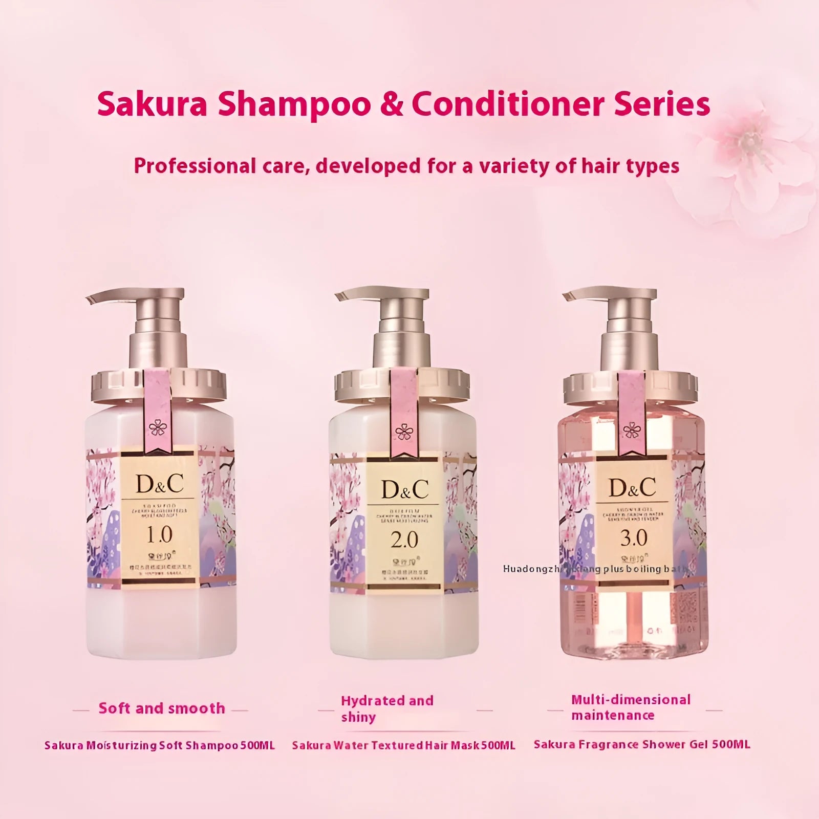 Sakura shampoo conditioner shower gel 500ml three-product hair and body care set